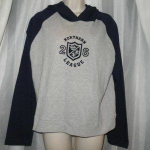 NEW by ROUTE 66, STRETCH HOODIE PULL-OVER GRAY & NAVY, LONG SLEEVES, SIZE XL